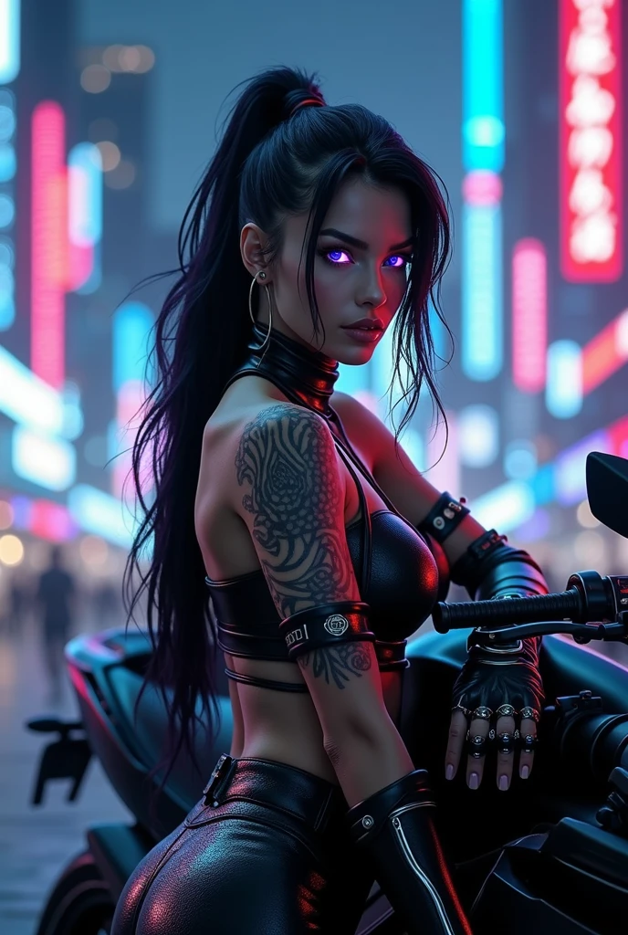 arafed woman with blue hair and tattoos posing on a railing, dark cyberpunk illustration, seductive cyberpunk dark fantasy, cyberpunk art style, cyberpunk angry gorgeous goddess, cyberpunk beautiful girl, cyberpunk themed art, cyberpunk girl, jet black haired cyberpunk girl, female cyberpunk anime girl, cyberpunk artstyle, cyberpunk dark fantasy art, cyberpunk 2 0 y. o model girl