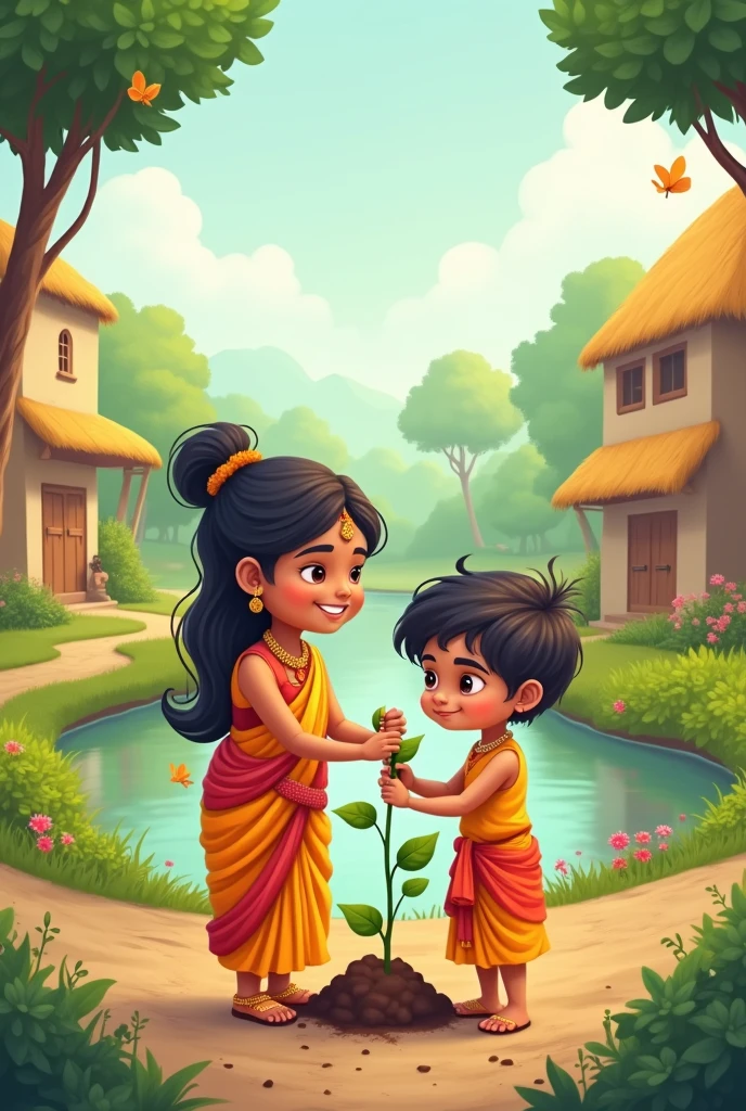  Krishna with jashoda in village 

