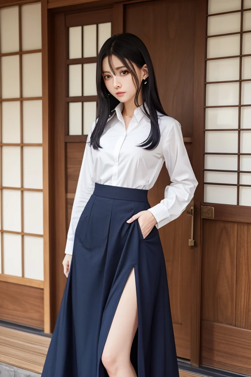 Old Japanese house interior Black Loafers Uniform Mini Skirt Beauty upright