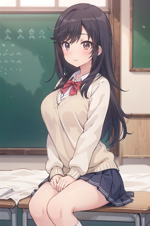 Beautiful illustrations、(school uniform),panty shot,(masterpiece、Best Quality、8k ), (Beautiful details), Highly detailed face, Perfect lighting, Extremely detailed CG, (Perfect hands, Perfect Anatomy), かわいいgirl1人,girl, nonhotaru,Large Breasts、Thighs,A pose that attracts men、