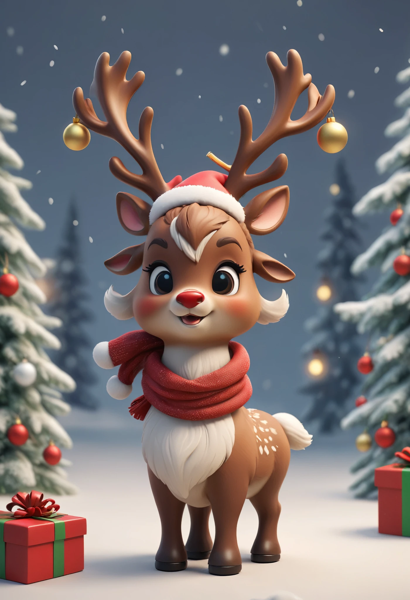 zoon，nobody，A cute reindeer, 3D rendering, cute style, Disney style, background