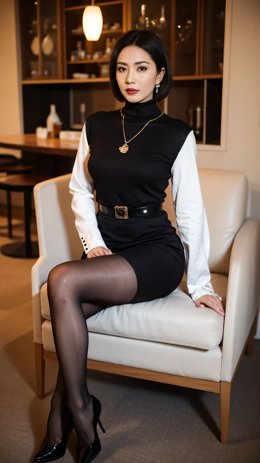 (doll-sized:1.5) amazing stunningly beautiful (50 year old hannah waddingham:1.5) (sitting in giant high chair:1.5), (high table:1.4), (busy restaurant:1.4), oversized plate of food, inside, 8k UHD, legs dangling, (fantastic long legs:1.4), grinning, (dressed in black 1950s housewife dress:1.4), (short BLONDE hair:1.5), (athletic build:1.4) ,