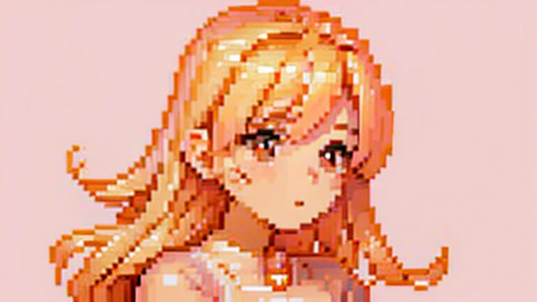 wallpaper, Clear lines, Volumetric light, 4K, 8K, 16K, (masterpiece: 1.4), ( best quality: 1.1), excellent work, 4k, 8k, (ultra detail: 1.25), ((pixelart)), portrait of a woman with blonde hair, wearing a white summer dress, (pixel:0.8), medium breast, huge ass, view from above