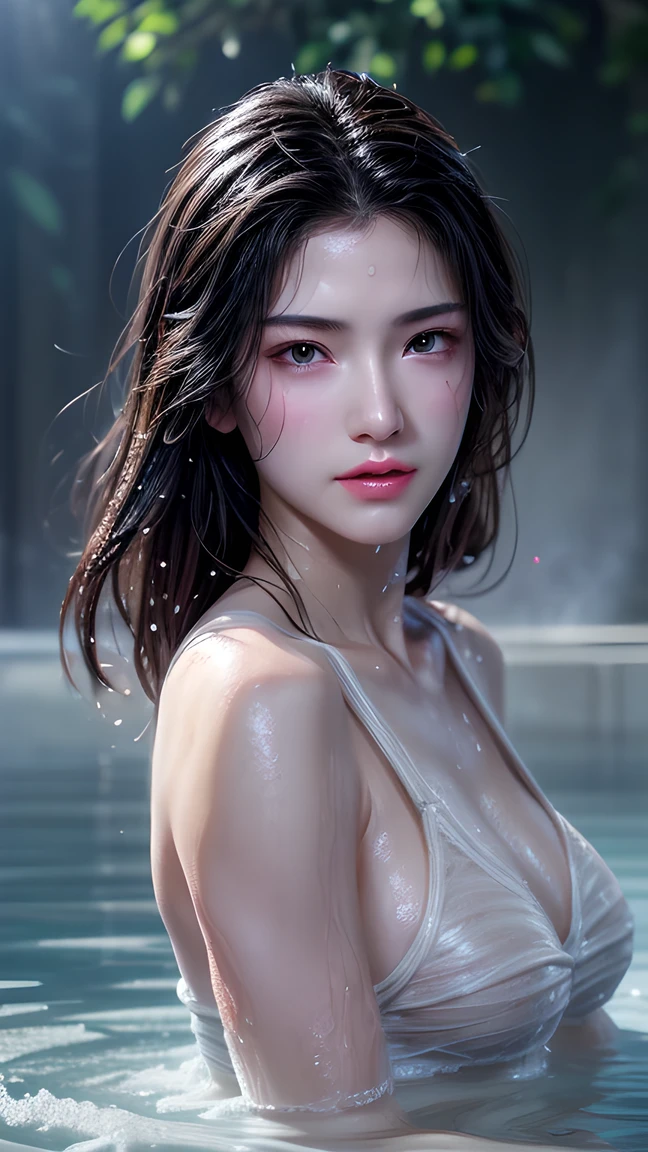 3 girls, High quality, Ultra-detailed, crazy detail details, Quality in 4K (Cinematic Digital Artwork: 1.3), High quality, masutepiece, of the highest quality, Super Detail, Illustration, [4K Digital Art]、 lndswgnr, (Sharp Focus: 1.5), (Moody lighting:1.2), depth of fields, Bokeh, 4K 、High resolution, ultra-detailliert, the Extremely Detailed CG Unity 8K Wallpapers, Realistic, Photorealsitic, Raw photo, beautifull detailed face, pale skin, realistic glistening skin, Detailed Cloth Texture, detailed hair texture, Perfect body, Beautiful face, acurate, Anatomically correct, Highly detailed face, Eye and skin texture, Natural neck length, (Beautiful eyes), (Beautiful hands), (Glossy skin:1.2), thin legs, Thin feet, Detailed people、A detailed face、细致背景、 (Live action、Intricate details)、bionde、short-hair、 Midnight、natta、Pink Neon Lights、 Dark cold lighting、Tropical style、Holographic Color Sexy Bikini、Colossal tits、Large cleavage、 play in the pool、 Dramatic makeup、makeup、Pinky Pink Lip Stick、eye make up、mascara、eye liner、eye shadow、Lilac Contact Lenses、 (((a wet body、 Sweat)))、(((The background is an example of a pool)))