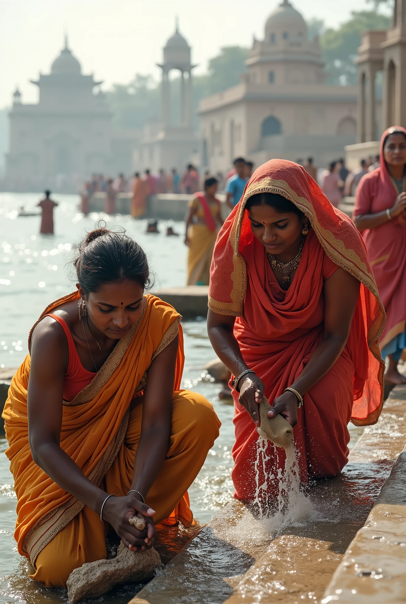 Two indian women age 30 very  big breast hair pulling fighting in rain mud wearing saari 