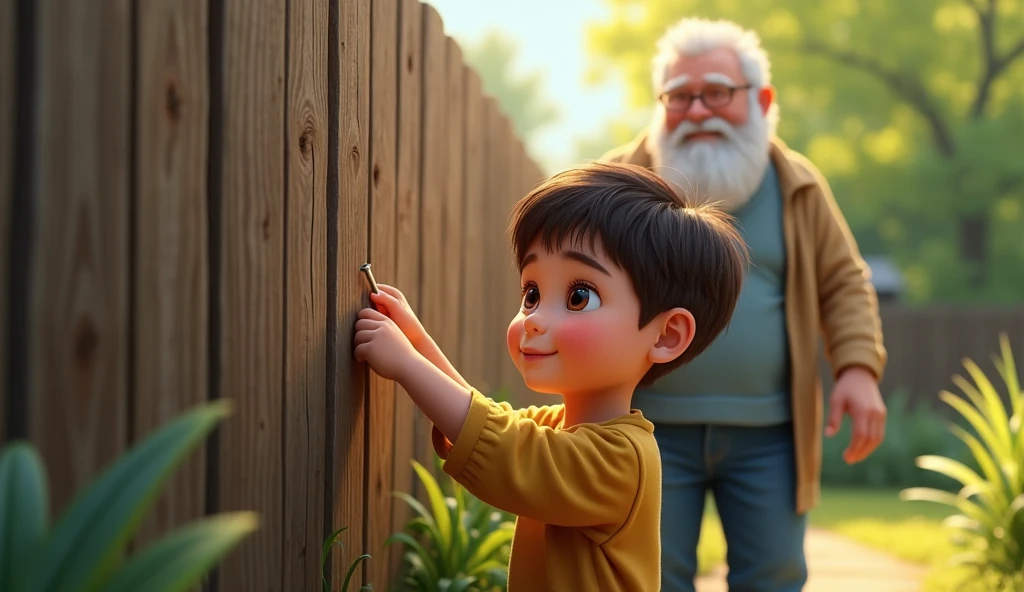 sad 5 boy crying in front of a poor house, next to the boy is a 30 year old man (the boy's father) with a blue suitcase in his hand, natural light, night, high quality image, ultra realistic, natural daylight, ultra realistic texture, front image of the house, night, stars