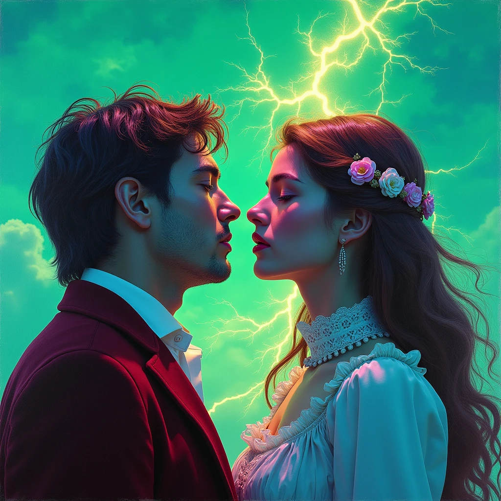 Couple dancing in a lightning storm, soft lighting, concept art