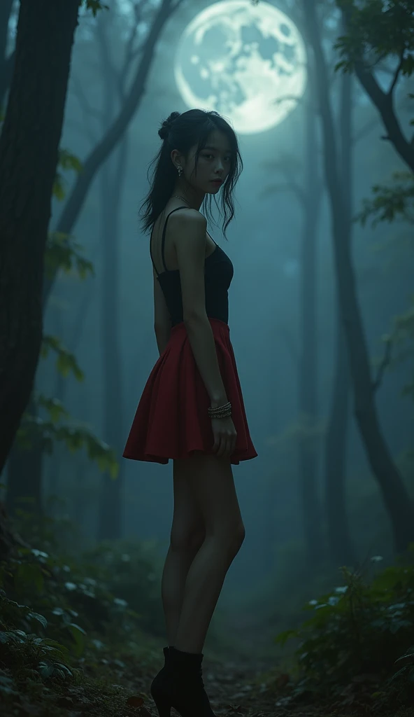 ((sad、Frightened expression))、((Sweaty、Blushing'cheek、Sweaty skin))、(8K, Highest quality, masterpiece:1.2), (Realistic, photo-Realistic:1.37), Very detailed,Highest quality, Ultra-high resolution, Professional Lighting, Photon Mapping, Radio City, Physically Based Rendering, Cinema Lighting, Midnight Road,Depth of the written border, Sharp focus,moonlight, Good composition,1 Girl,alone,(whole body), (whole body),Beautiful and beautiful eyes,((Red eyes、I'I'm afraid of something))、 Pause, Tight waist,Japanese , Black Hair,Messy Hair,Long hair blowing in the wind,((Navy blue socks))、(Urzan-6500:1.2)、 Mix 4,