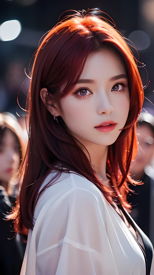 Glowing art: 1.0), (bright, a sketch, painting of a: 1.0), One Piece Nami, By bangs, Red eyeright shimmer in hair, Be red in the face, 鎖骨, hair between eye, long whitr hair, looking at viewert, the good, with her mouth open, with pink hair, sportrait, Shiny, shinny hair, side ponytails,