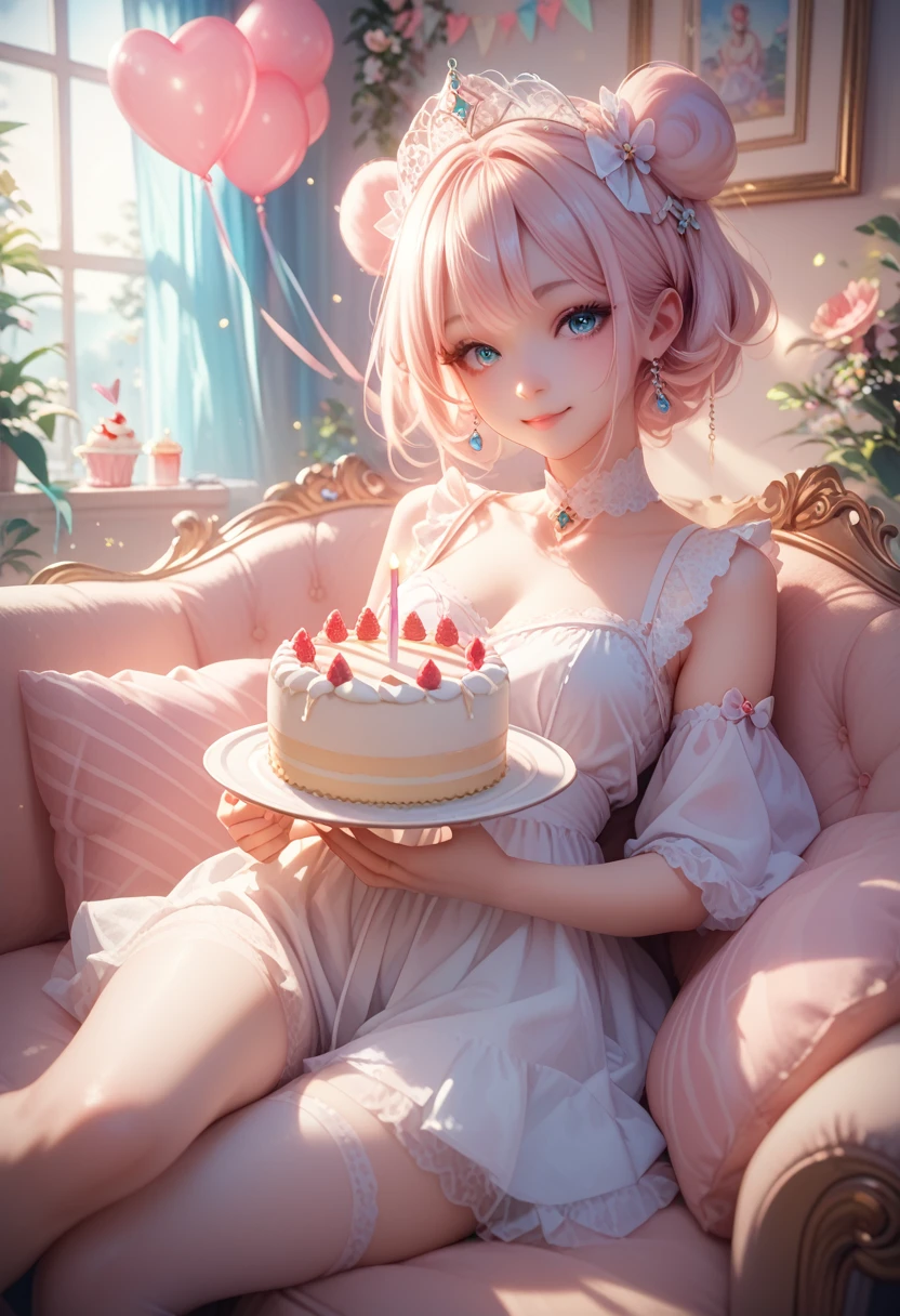 anime style image of a woman in a red dress with a cake, 2. 5 d cgi anime fantasy artwork, extremely detailed art germ, work in Guweiz style, detailed digital anime art, fanart best art station, guweiz on artstation pixiv, Gouvez on Pixiv Artstation, anime fantasy artwork, Anime fantasy illustration