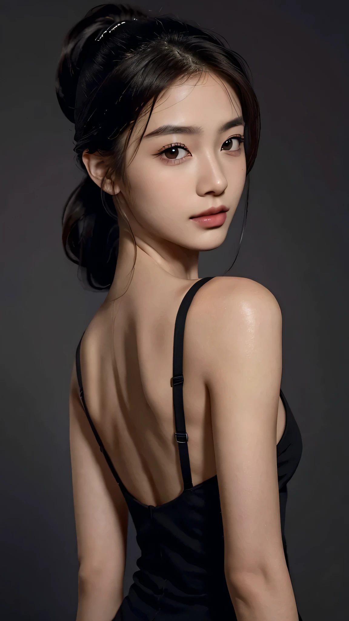 ((best quality)), ((ultra res)), ((photorealistic:1.4)), (intricate details), 19 years old, black hair, perfect face, make up:1.5, light on face, face detail, bikini, barefoot, standing