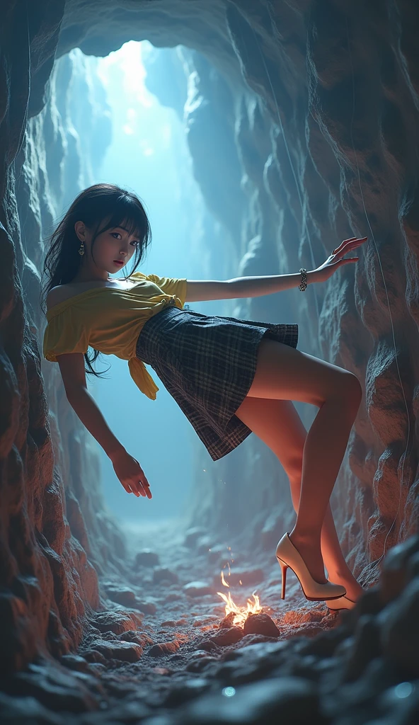 Many fireflies fly on a summer night, Two girls chasing after it, Her mother is nearby watching.