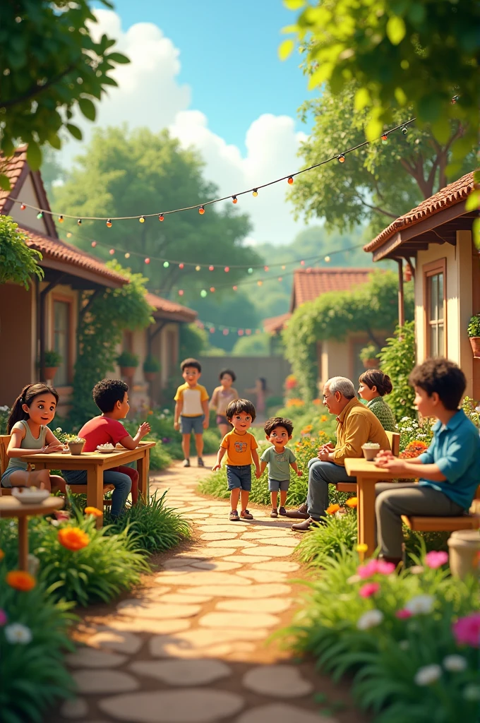A happy boy. Idyllic. Boys' Clothing. Plain. The Art of Simplicity. Ghibli-style studio. in the garden, Take the horn,Trumpet