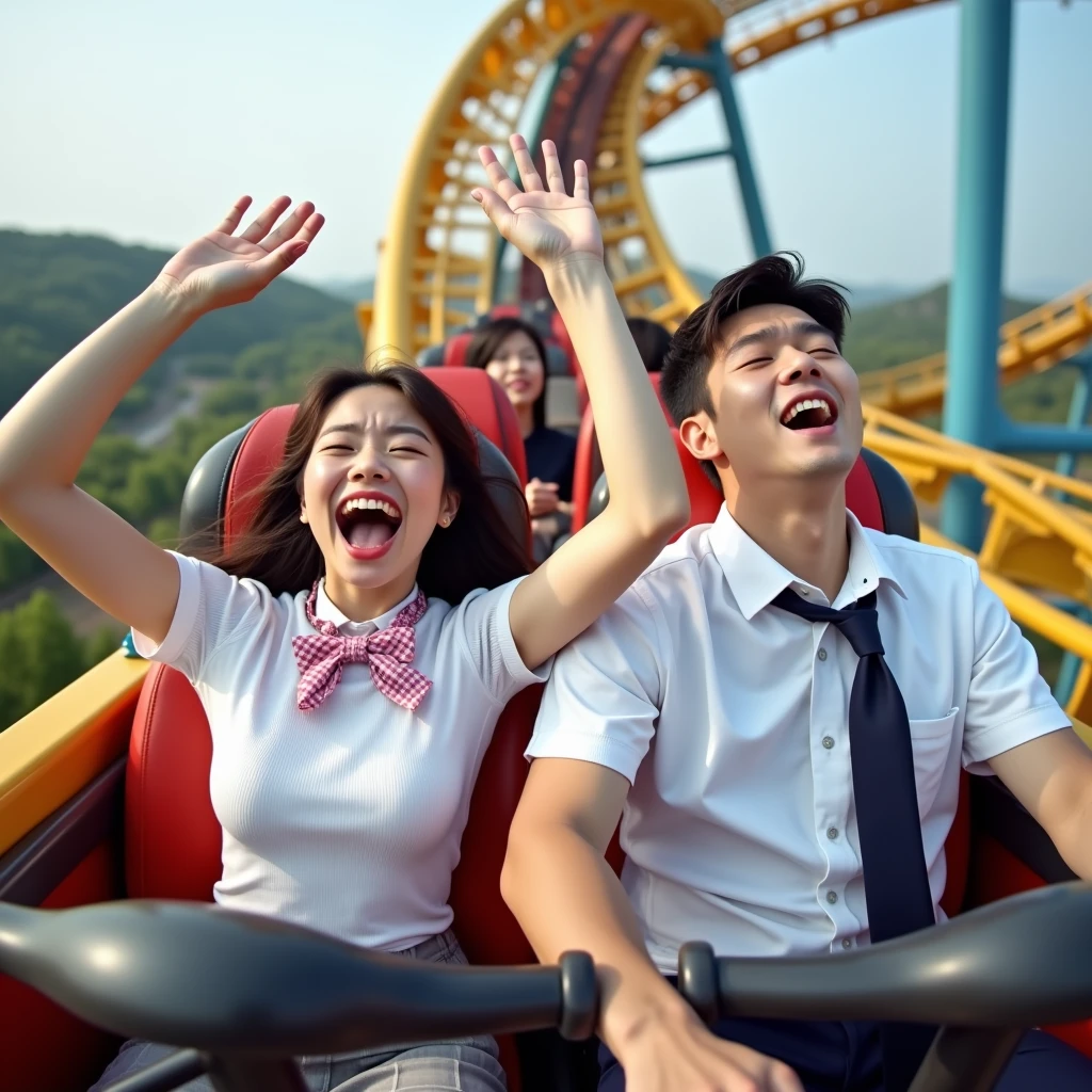High school students riding a roller coaster