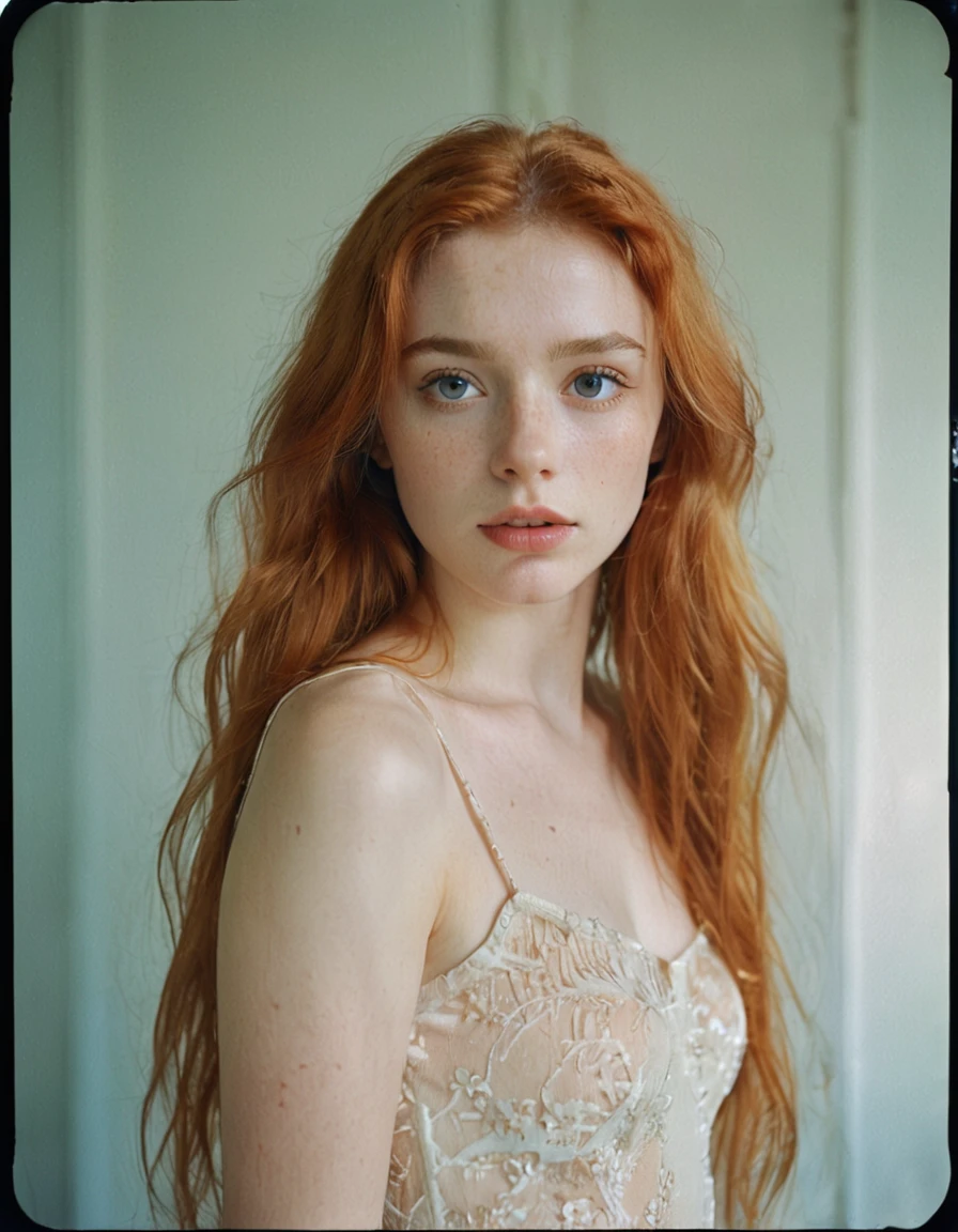 a ginger girl stranded on a deserted island after a shipwreck, extremely detailed portrait, beautiful detailed eyes, beautiful detailed lips, long eyelashes, gorgeous freckled skin, wet hair, seawater splashing, tropical palm trees, golden sunset sky, ocean waves crashing, photorealistic, 8k, masterpiece, vibrant colors, cinematic lighting, soft lighting, dreamy atmosphere, light pastel colors, delicate bokeh, david hamilton style, high quality, intricate details, cinematic lighting, film grain, muted tones, warm tones, gentle smile, long hair, natural beauty, graceful pose, serene expression, lush foliage, outdoor setting, peaceful, romantic, feminine