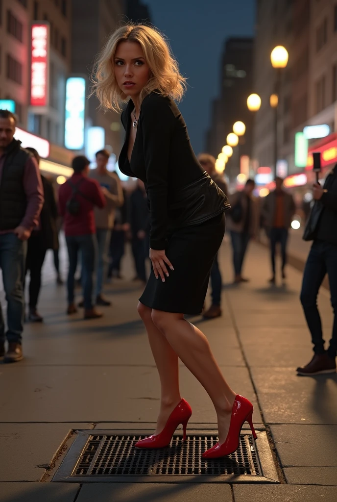 Kristanna Loken、Body type: Marissa DuBois、Terminator 3 walking naked through the city。woman、Nipples、pubic hair、 are very big、A terrifyingly cold look、night、Hairstyle is ponytail、narrow waist、The hips and bust are very large