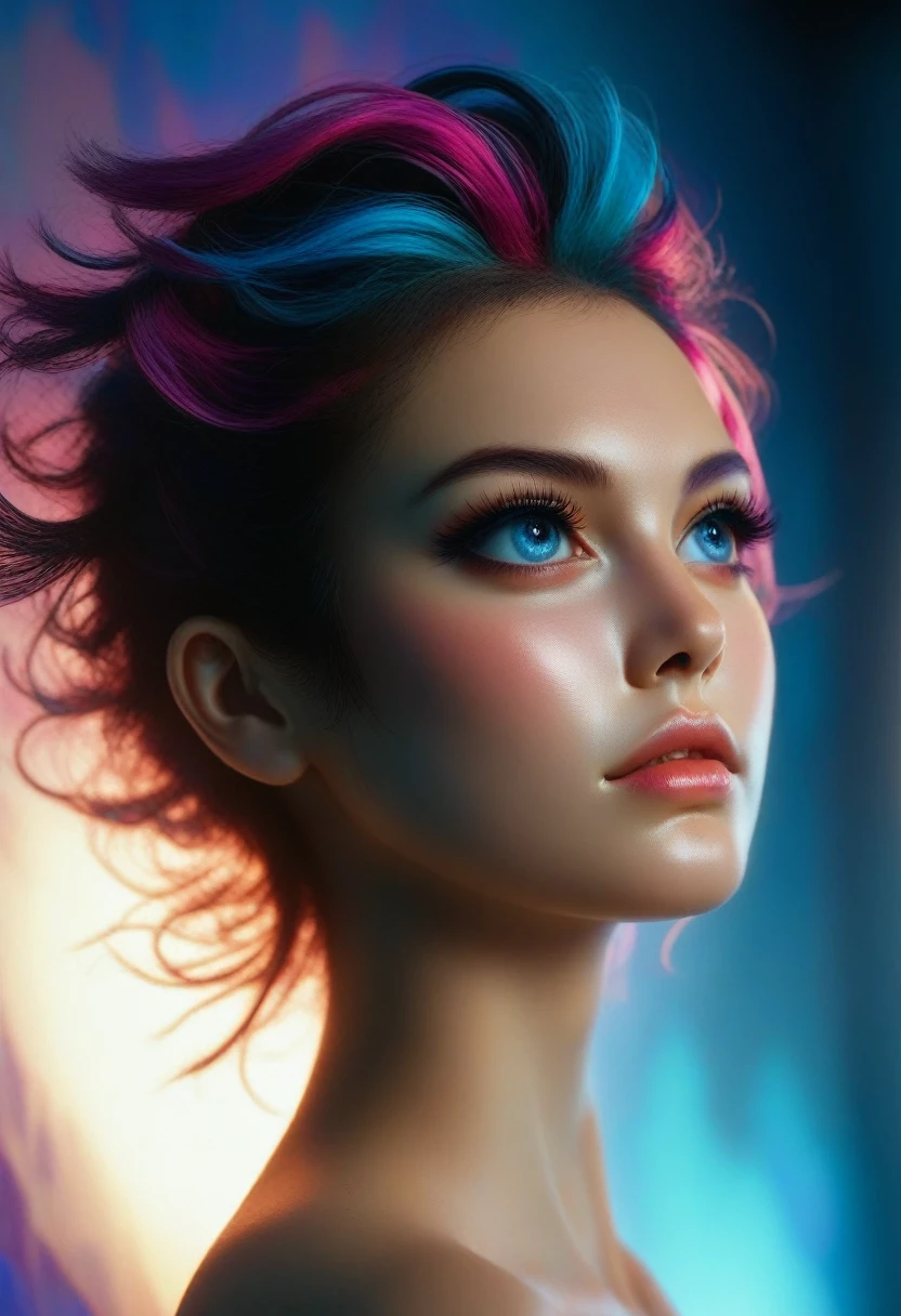 snthwve style, nvinkpunk Closeup face portrait of (((sks person))), smooth soft skin, big dreamy eyes, beautiful intricate colored hair, symmetrical, anime wide eyes, soft lighting, detailed face, by makoto shinkai, stanley artgerm lau, wlop, rossdraws, concept art, digital painting, looking into camera