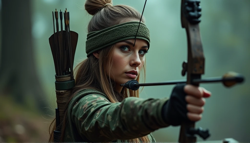 Woman with a bow and arrows in a forest - SeaArt AI