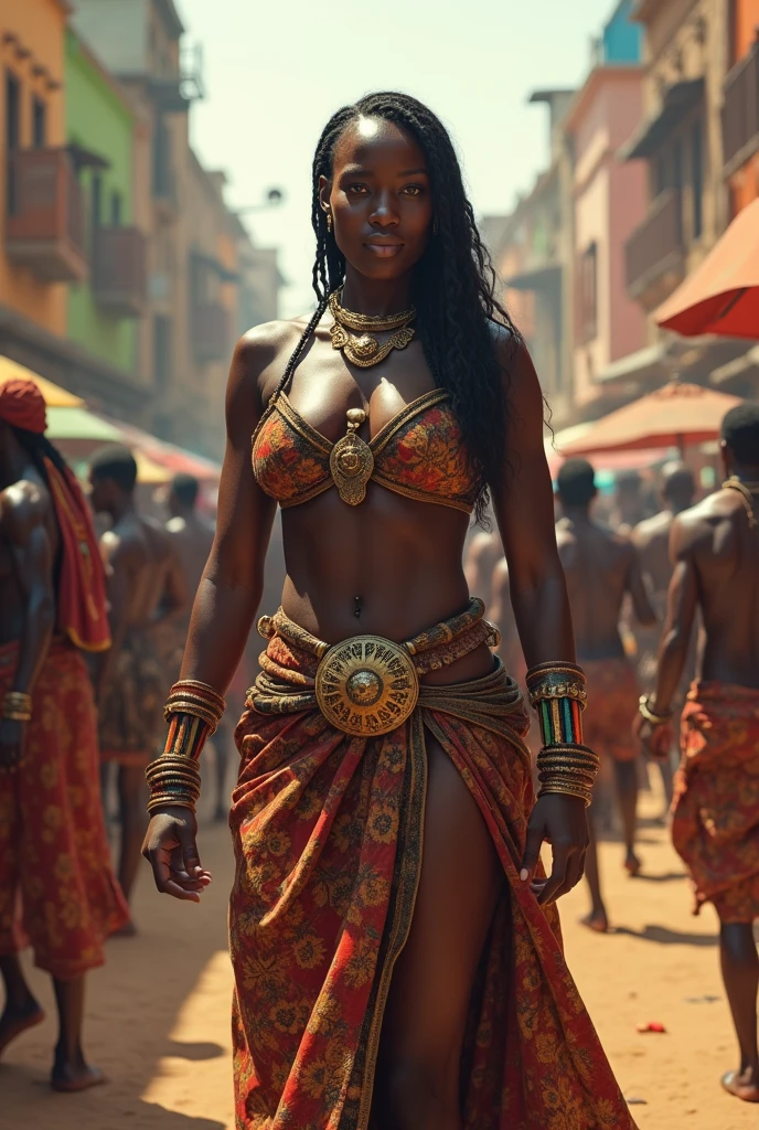 a very large african traditionnal empire, wakanda many houses, big civilisation, african sunchine, detailed, diverse people, colorful, cinematic lighting, dramatic shadows, vibrant colors, photorealistic, 8k, HDR, hyper detailed, masterpiece, empire, sunbchine; good vibes 