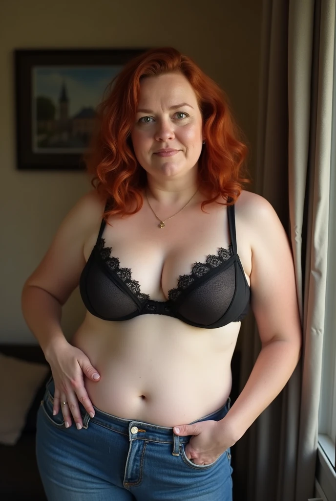 Small fat older women with short red hair, naked, Tattoos, stockings, total