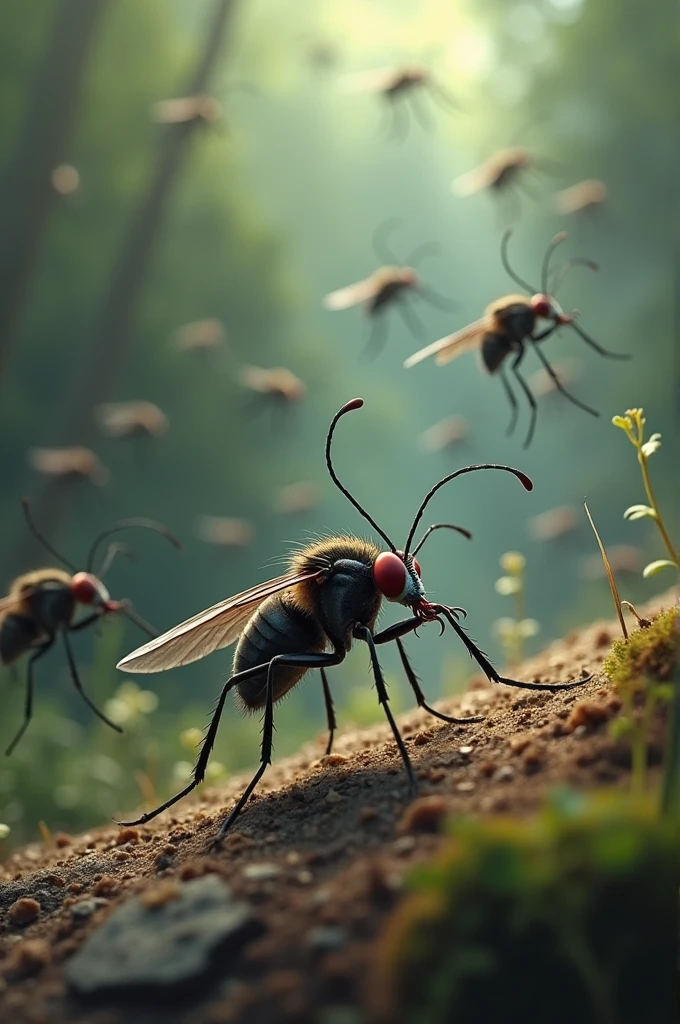 Three notorious mosquitoes discussing how they can suck human blood and spread out malaria