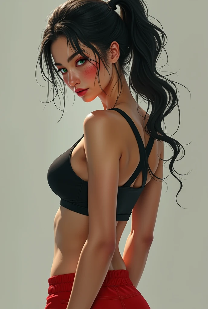 (naked), (full body), (alone), Megan Fox, girl, wide hips, big ass, thick thighs, small breasts, extreme quality, 4k, very detailed, normal hands, delicate hands, normal fingers, (wearing a micro bikini), (backwards), passionate look, mischievous smile, perfect, beautiful,