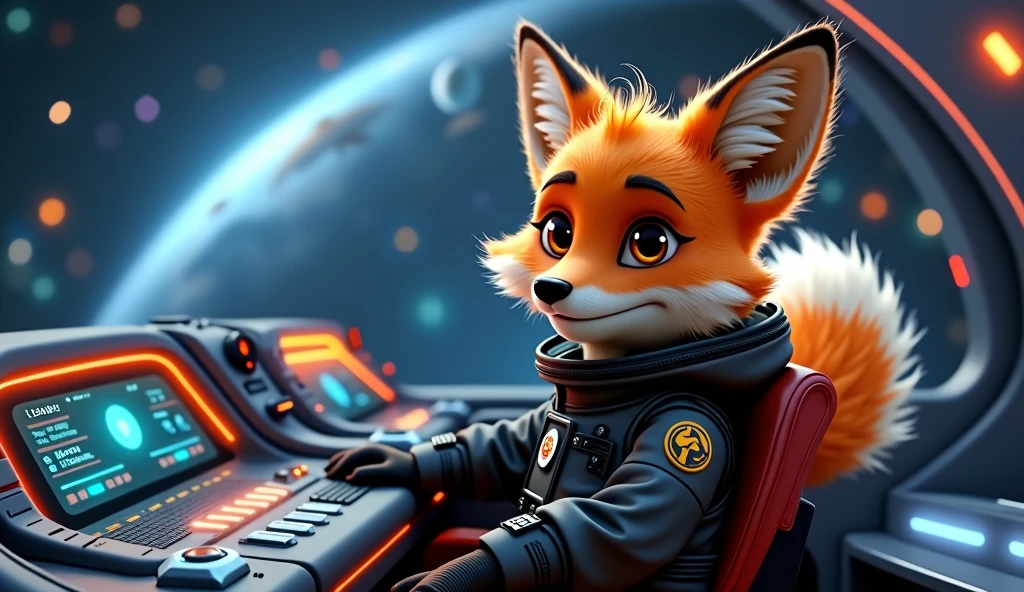 fox,anthropomorph,yellow fur,female,attire,outer space,spaceship,surreal,Background Quality 1, im still von Vincent Van Gogh,abstract clothing