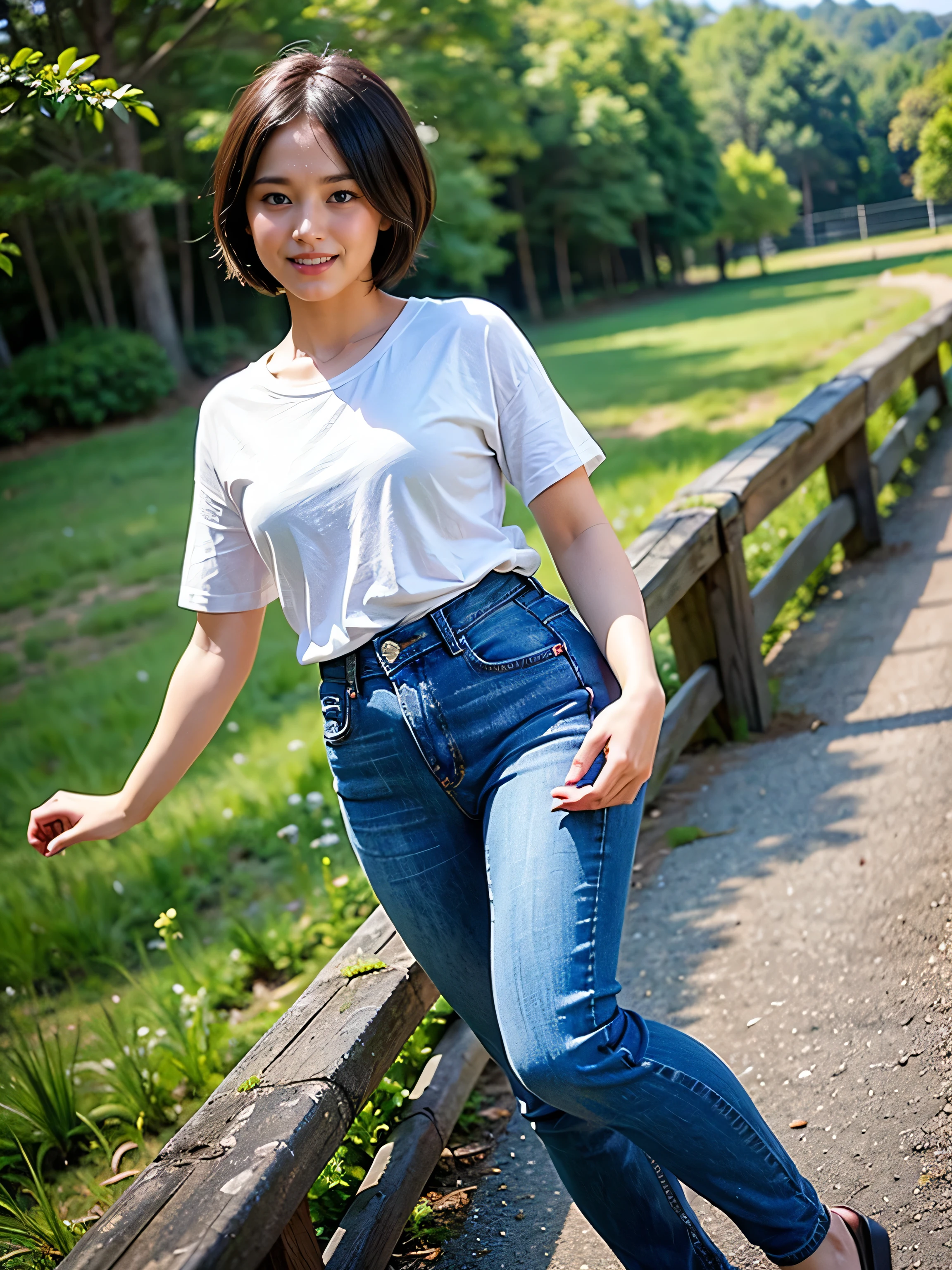 Girl staning at tree ,smile