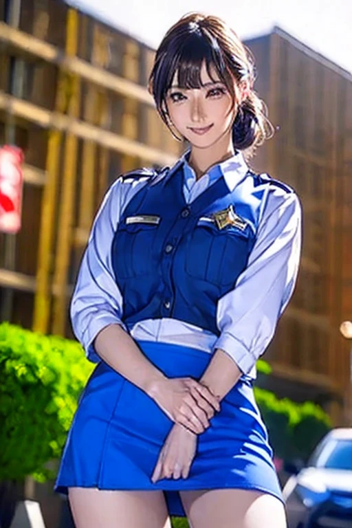(((Perfect Anatomy, Very detailedな肌))), 1 girl, Japanese, Police Girl, Shiny skin, Large Breasts:0.5, avert your eyes, look up, Take in the view,
Beautiful Hair, Beautiful Face, Beautiful fine details, (Long Hair:1.5, Side Ponytail:1.7), Blonde, bangs, Hair between the eyes, Red eyes,
Beautiful clavicle, Beautiful body, Beautiful breasts, Beautiful thighs, Beautiful feet, Baby Face, Mole under the eye,
((Policewoman uniform, Light blue short sleeve shirt, Navy tie, High Waist Mini Skirt), belt, White gloves, Police hat, handcuffs), Captivating thighs,
(((Target your audience, Possession of a pistol, Pistol))), ,
(Beautiful views), wasteland, Burning City,
8k, highest quality, Masterpiece:1.2, Very detailed), (Realistic, photoRealistic:1.2), Beautiful illustrations, Cinema Lighting,