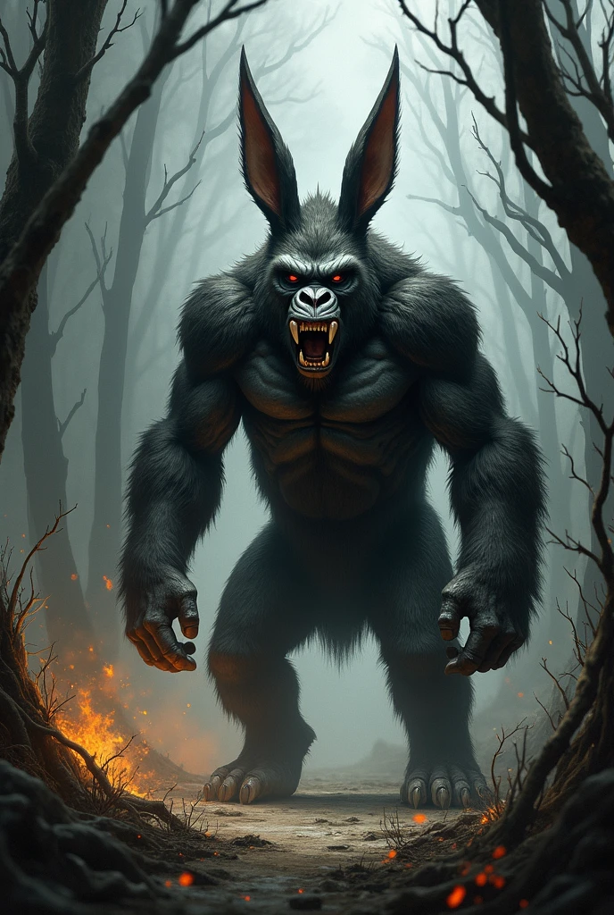 Fierce fusion of a rabbit with a gorilla