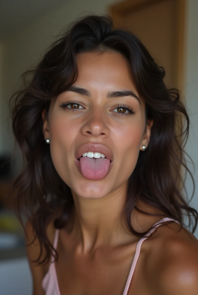cum_on_face_pov, wet, latina (photorealistic, realistic)