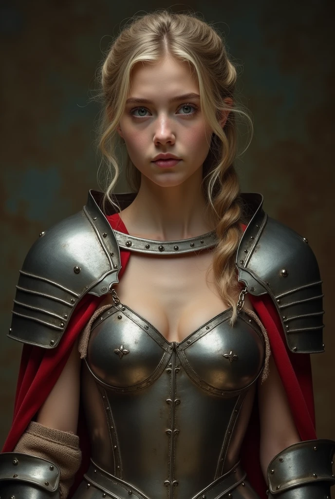 (Highest quality:1.3), cinematic shot, masterpiece, (sharp focus:1.5), (photorealistic:1.3), High clarity eyes, full portrait of (proud and fierce-looking Emma Myers as Viking queen warrior, young queen, sultry woman, fleshy body, lusty figure, perfect physique, now the queen of her kingdom, huge breast, Vikings queen, Fierce Beauty, warrior Beauty, perky breast,dressed in elaborately detailed chain mail and leather armour, a few torches burn on the walls, giving the scene a dark atmosphere but sculpting the forms in sharp chiaroscuro), it is night time, (highly detailed skin), (detailed face), detailed background, dark lighting, twilight lighting, volumetric lighting, perfect lusty figure,intricate details, UHD,