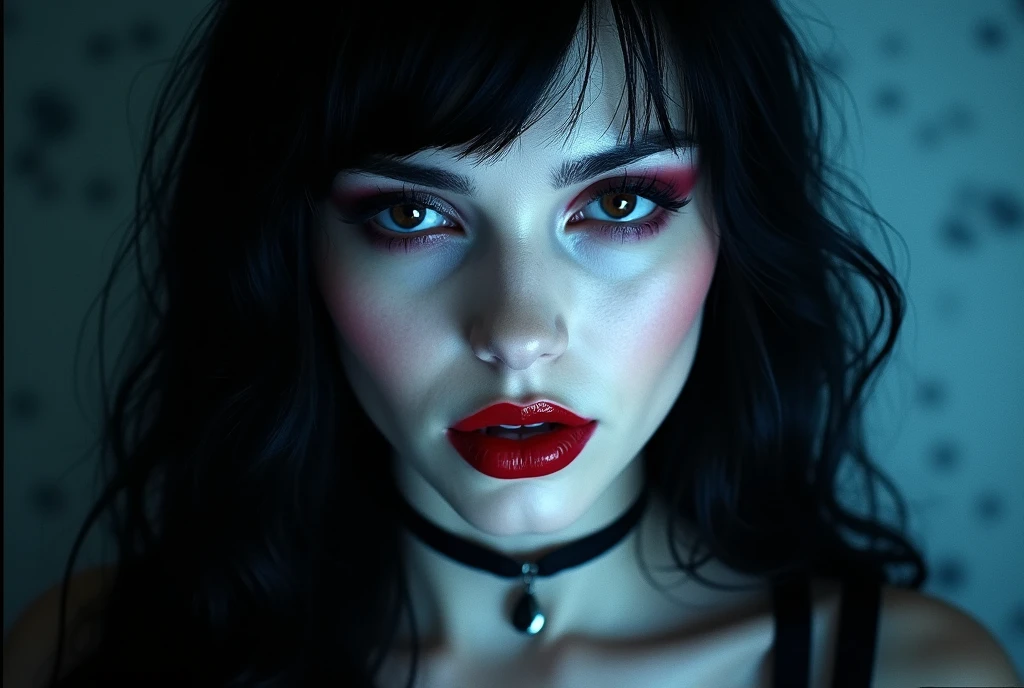 A big-busted gothic girl in lingerie, beautiful detailed eyes, beautiful detailed lips, extremely detailed face, longeyelashes, sensual pose, moody lighting, dark fantasy, dramatic chiaroscuro, deep rich colors, atmospheric, cinematic, (best quality,4k,8k,highres,masterpiece:1.2),ultra-detailed,(realistic,photorealistic,photo-realistic:1.37)