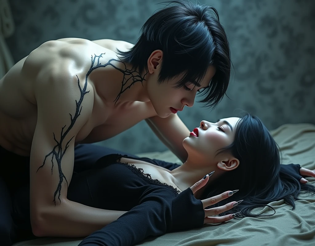 nsfw、horror、Sex between a girl and a man、A female monster smiles lewdly、sexy female monster（Chinese beauty、seductive smiling face、cute、beautiful nipples、Assault a man、sexually assault a man）、intense sex、Overflowing semen、large amount of semen、Realistic expression of a man screaming and suffering（Only men suffer）