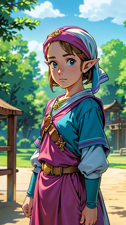 (Teens:1girl: young zelda), (extremely detailed CG unit 8k wallpaper),(master part), (best quality), (ultra detail), (best illustration),(GHIBLI_Background), cowboy shot, (Sharp eyeliner, ombre, detailed eyes:1), Playground, outdoor, ,break , (Tsukasa-Hojo-Style), upper body, 