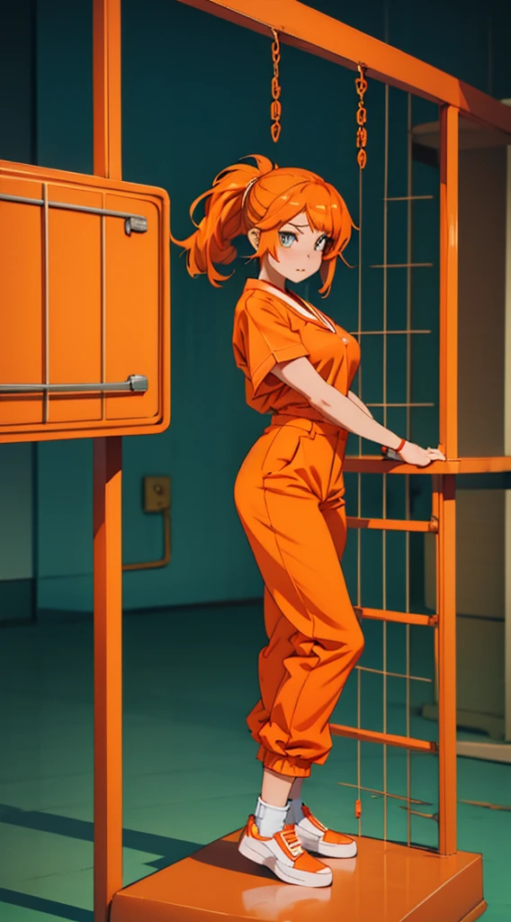 ((high detailed, best quality, 4k, masterpiece, hd:1.3)), ((best quality)), (((HD))), (((8k))), (ultraDH), (ultra HD), Shower_room_background, shower room, Getting out of the shower, Soothing Shower, sunlight through the window, window, wooden room, Princess Daisy, BREAK neon blue eyes, seductive, attractive, shy_smile, smooth anime cg art, 36C_breasts, cleavage, 36C cleavage, long legs, vivid colors, detailed digital art, slim body, perfect skin, dark red hair, long red hair, dark hair, red hair, long_dark_red_hair_over_breasts, dark_red_hair_over_breast, wet hair, wet red hair, wet_dark_red_hair, wet_dark_red_hair_over_breast, BREAK crown, looking at viewer, BREAK looking at viewer, extremely detailed face, (orange and white jumpsuit), (Jumpsuit:1.5), (orange and white racing suit), (racing suit:1.5), (orange high heels), full body, earrings, gem, dark gothic eyeshadows, dark eyeshadows, black eyeshadows, black_sexy_lips, black lips, dark lips, gothic painted lips, dark_black_lips, very dark lips, black_painted_lips, (very thin lips), thin lips, detailed lips, (dark:1.2), (perfect hands, perfect ???????), black makeup, detailed fingers, five fingers per hand, 5 fingers, (1 girl), (solo:1.3), (breast focus), (breasts out:1.3), (from above:1.3), (hands behind head:1.3),