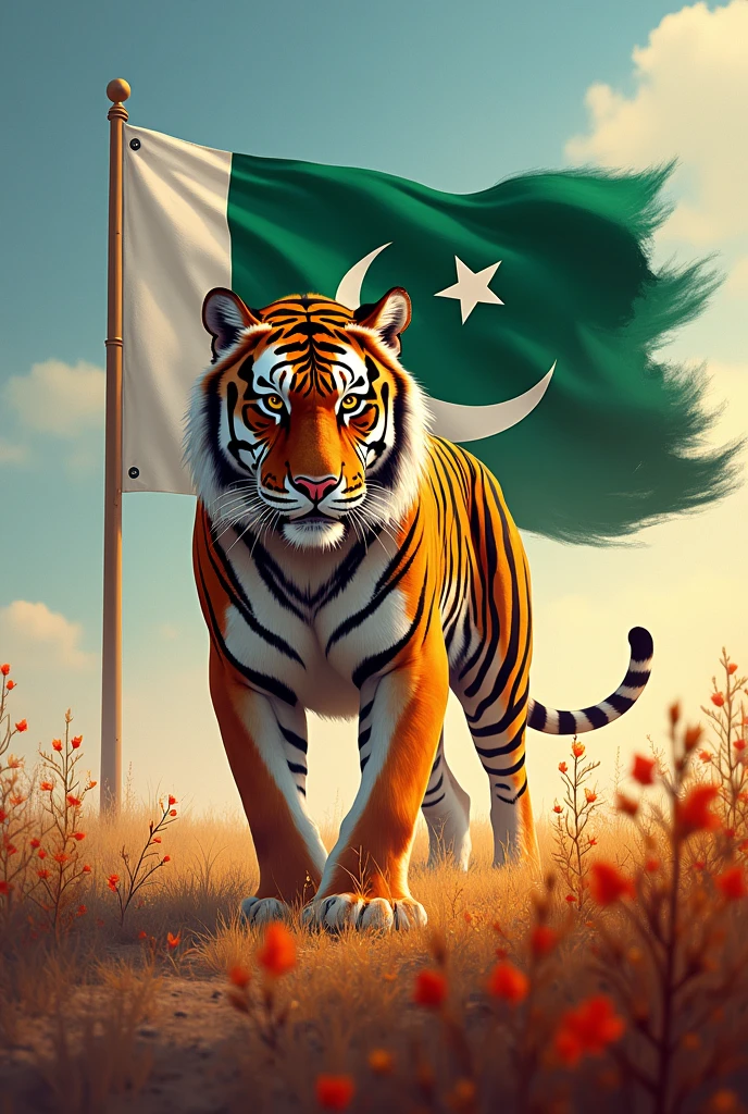Pakistan istan flag and tiger