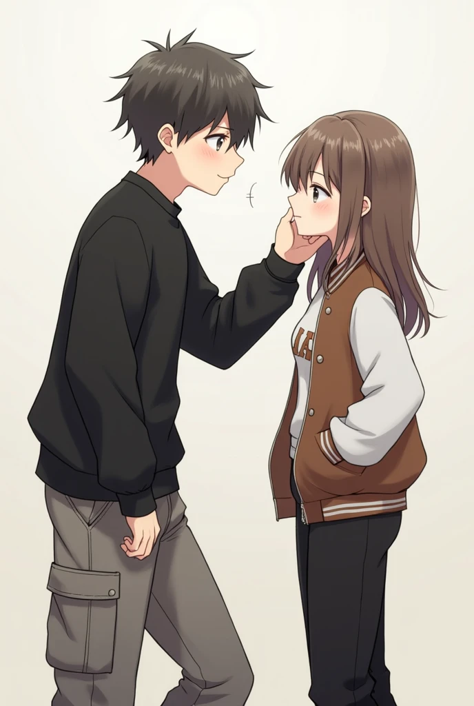 A man putting headphones on a woman while she makes an ahegao face.