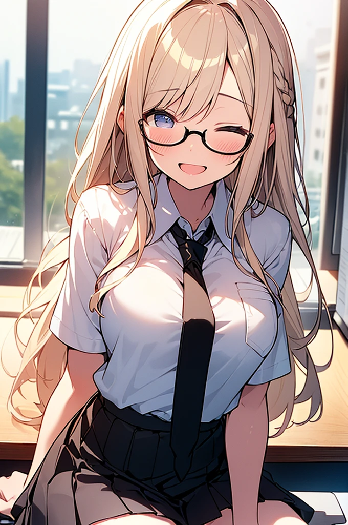 (masterpiece, best quality:1.2), 1girl, solo, upper body, facing viewer, looking at viewer, smile, AKANE MUROKASA, HALO, VERY LONG HAIR, GLASSES, PLAYBOY BUNNY, RABBIT EARS, DETACHED COLLAR, AQUA BOW, BROWN SCARF, WHITE GLOVES, WHITE PANTYHOSE, mature female, (large areolae), (puffy nipples), big breast, (pubic hair:1.3), indoors,