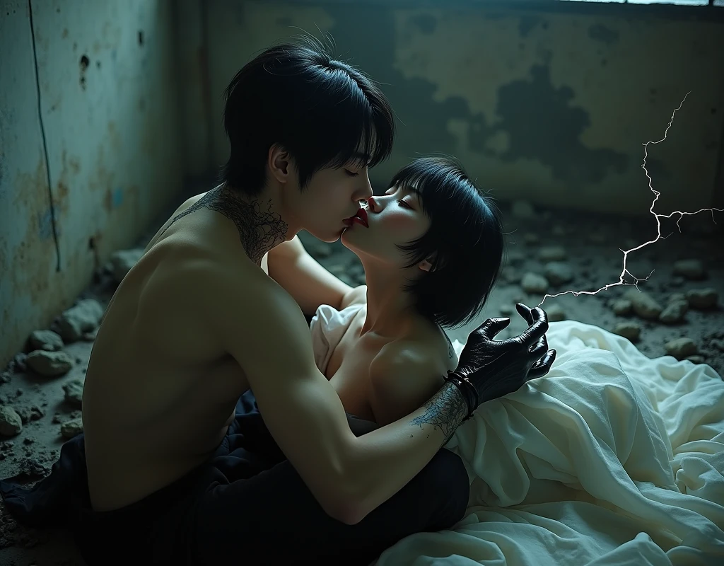 
David fincher lighting style realistic, Thailand ladyboy penis cock dick, half asian, near future, black hair, short angled bob haircut, straight hair bangs,the hair has blue hair streaks and pink hair streaks, flat chested , black thigh high socks, background, city apartment, sexy, pretty skin, fully naked shemale, shes transsexual, sexy, ladyboy penis, cock, dick , she cock, sex pot, sissy, gay ladyboy penis, femboy body, penis, BDSM , porn, pornography, a big  large man, is on top of her naked, the man is fat 48 year old naked, motel room, she is on all fours, having sex on the bed, fucking, groping her, abusing her, using her body, rape, forced sex