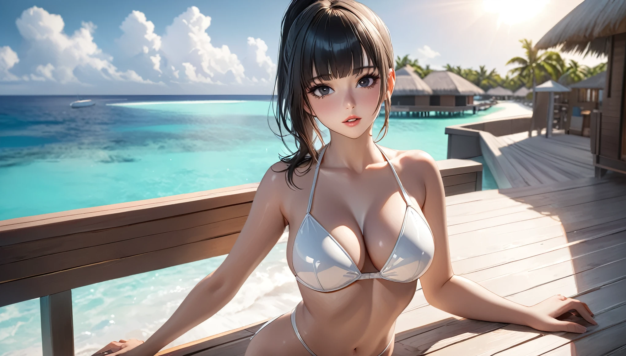 NSFW,Poolside,(random porn poses:1.5),Swimsuit,highly detailed skin,She is short,(Thin type:1.8),(big breasts:1.5), beautiful胸,white skin, pointed chest, erect nipples,(super thin hair), (super soft hair), (ultra straight hair:1.5), long flowing bangs, very light coppery amber hair, hair above one eye, (movie-like scene, fantasy art, best image quality, hyperrealistic portrait, (8k), Super realistic, 最high quality, high quality, High resolution, high qualityな質感, high detail, beautiful, Detailed, Highly detailed CG, detailed texture, realistic facial expression, masterpiece, before, dynamic, bold)