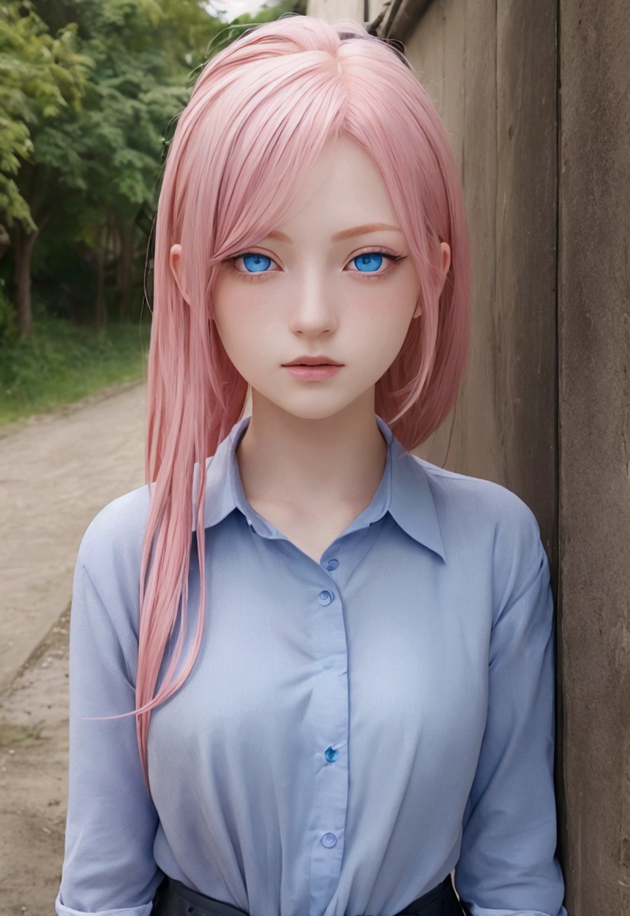 one girls、fullnude、barechested、Pink 、Female genitals、A pink-haired、shores、skinny  body、tiny chest、length hair、teats
