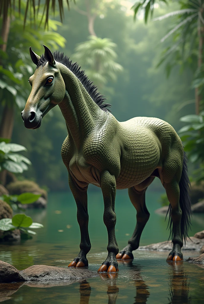Create a brown dinosaur with a round head and a horse body