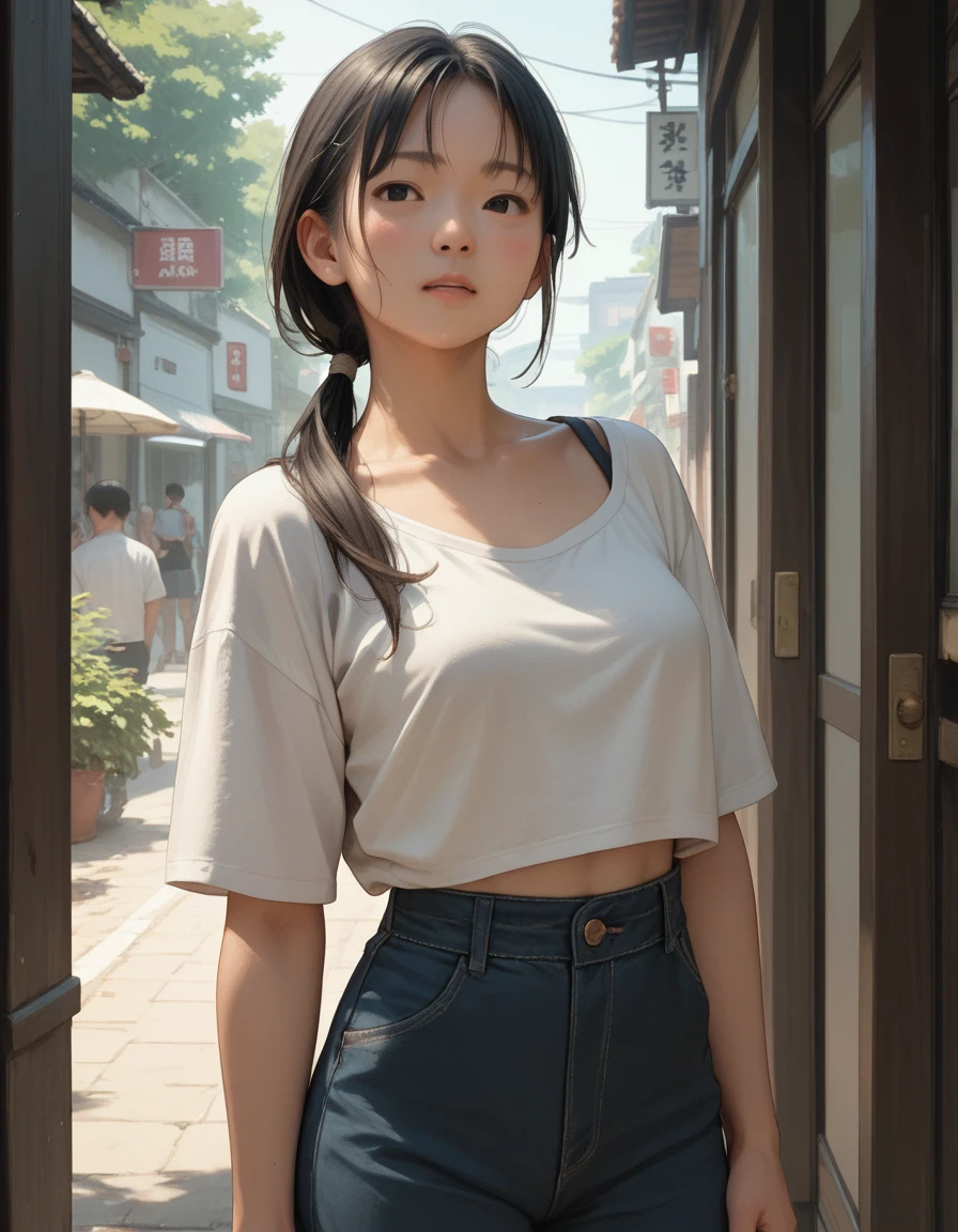 (ultra realistic,32k, masterpiece:1.2),(high detailed skin:1.1),( high quality:1.1),
nsfw,
early twenties, statuesque, berber, dark brown eyes, folded ears, narrow nose, square face shape with angular jaw, , black updo hairstyle hair, loneliness,,
wearing Victoria Beckham tailored trousers,
(looking at viewer, lying, from below:1.1),
mullion window
cheerful and lively,
hyperrealism,
blurred desaturated bokeh background,
soothing tones,
muted colors,
high contrast,
natural skin texture,
soft light,
sharp,
artistic photoshoot,
<lora:crown_braid-1.0:0.8>