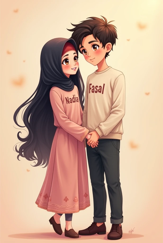Cartoon with text:
(masterpiece, best quality, 4k, expressive eyes, perfect face, 2d style, flat style, hand drawn, perfect Illustration), Cute and adorable face, big detailed eyes,, Cute cartoon girl, with brown hijab on, bangs, wearing oversized beige cardigan, white shirt, brown skirt, ((brown socks, long socks)), sneakers, on an old mans lap