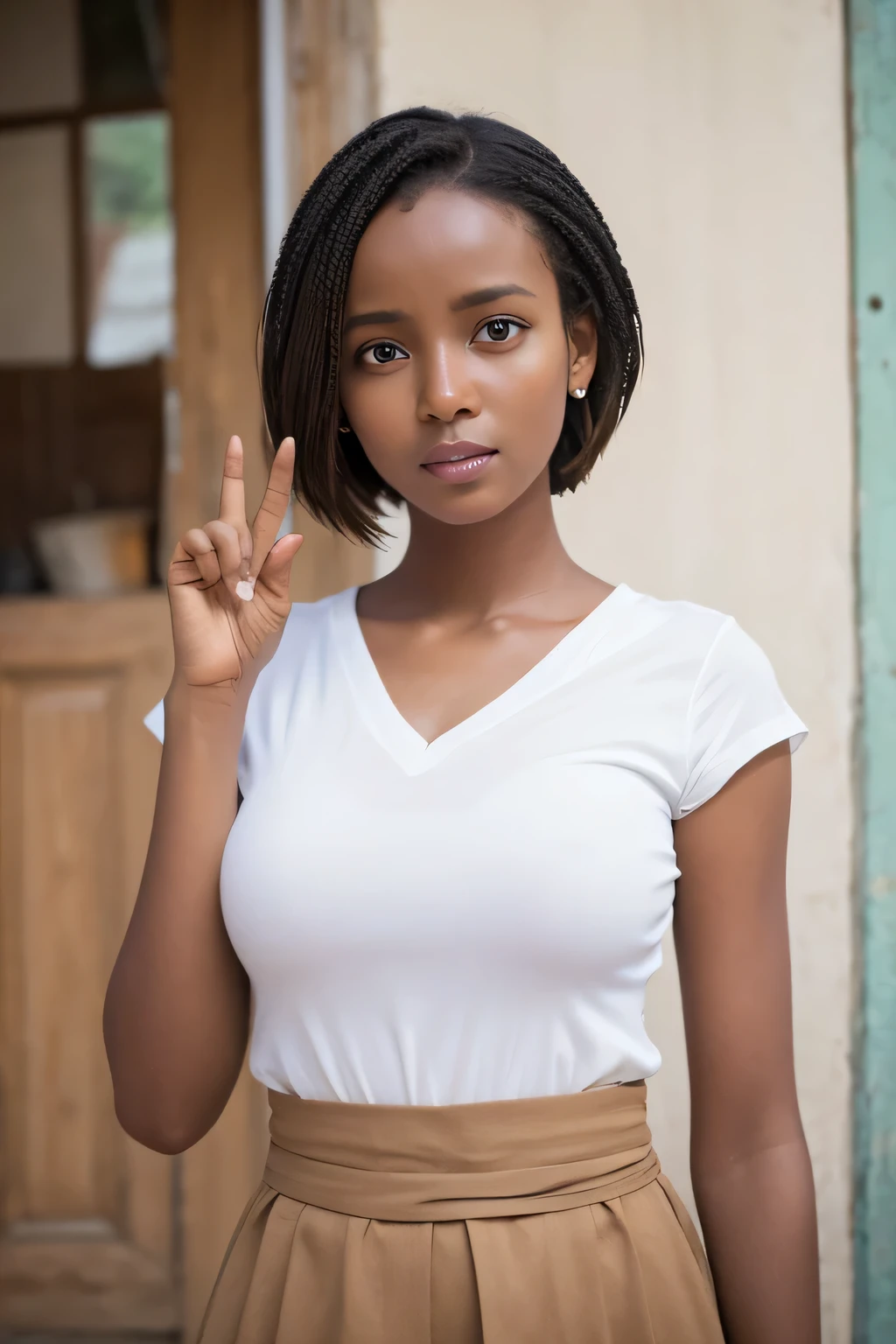Belle femme africaine metissée 24ans, élancée, intelligente, portant un ensemble tailleur , avec une belle chevelure, yeux marron clair, charmante, studieuse, entrepreneur, avec un sens élevé de morale, vertueuse, ambitieuse 