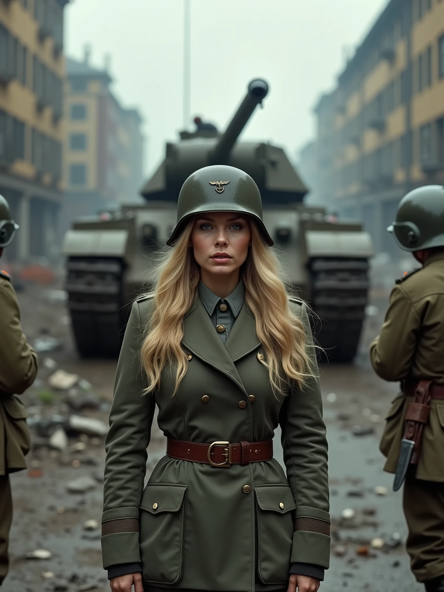 Hermosa mujer soldado, Cara rusa, cabello rubio, boina militar rojo oscuro, soviet style dark red military uniform, Harnesses and belts with ammunition, cuello militar, sostiene una almohadilla moderna, he's in a totally destroyed Washington DC outside, Fuego, humo, 4k, Imagen ultra detallada, realista, Altamente detallado, perfect composition, splendid, Intrincadamente detallado, Incredibly detailed, 8 k artistic photography, hiper detallado, Obra maestra, Ultra detallado, hiperrealista, 4k, Imagen ultra detallada, realista, Altamente detallado, perfect composition , splendid, Intrincadamente detallado, Incredibly detailed, 8K fine art photography, hiper detallado, Obra maestra