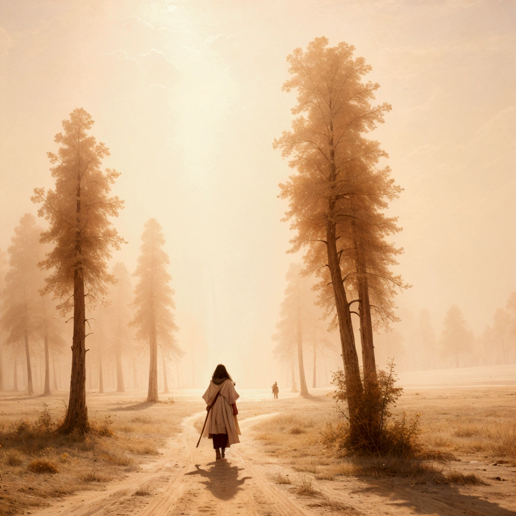 a beautiful cute girl wandering in the desert, extremely wide field of view, official art, best quality, masterpiece, 8k, ultra-detailed, dramatic lighting, glowing warm colors, dramatic atmosphere, volumetric fog, epic sandstorm, sweeping cinematic composition,super-wide-angle