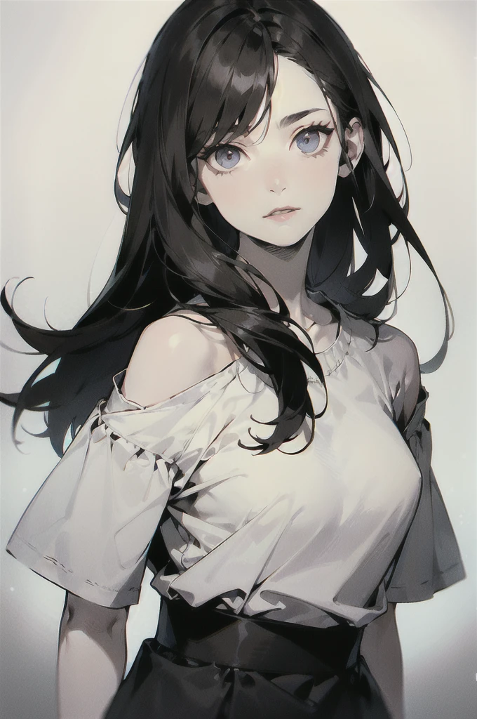(masterpiece:1.2, Highest quality), 1 Female, alone, Close-up,Gaze, Open your mouth, White T-shirt,Black Hair,Cool feeling