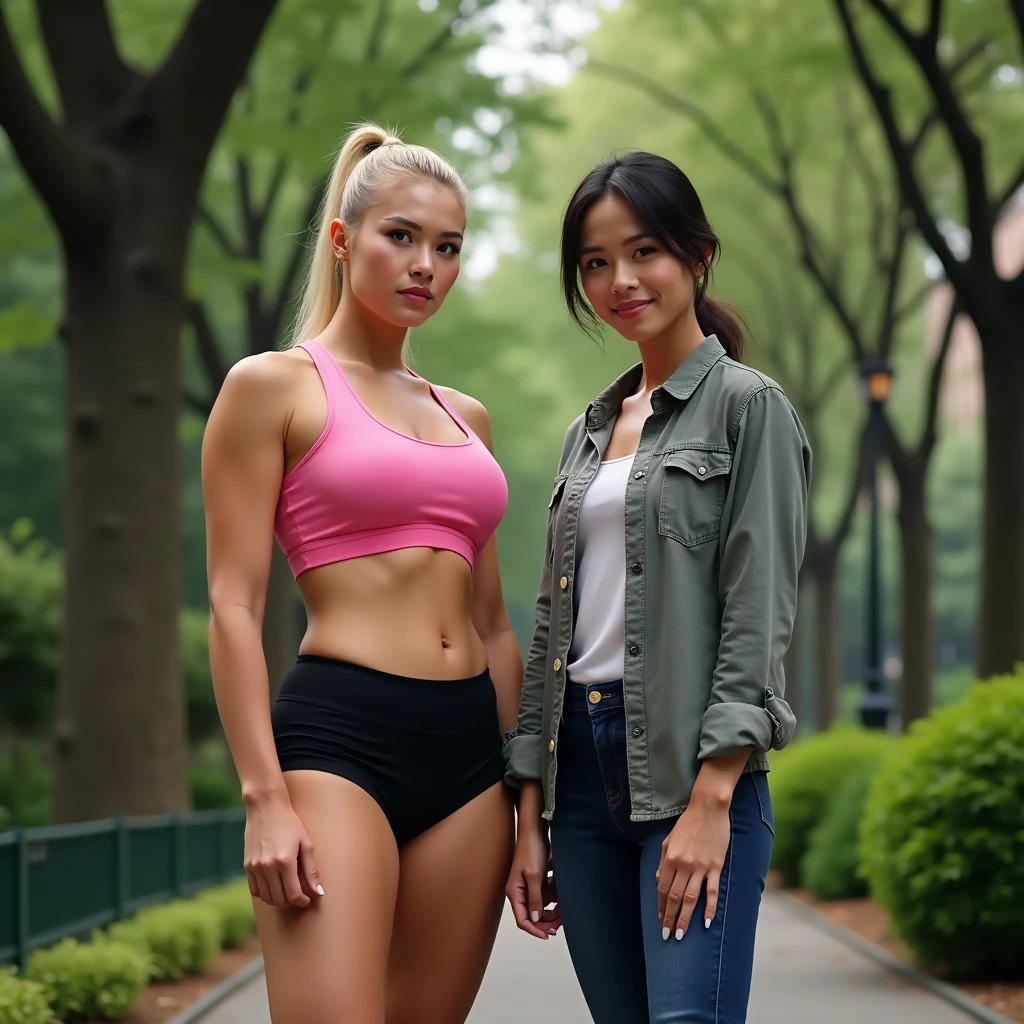 group of young Thai women with blond hair, blonde, bodybuilder physique, muscular, super fit, wearing black sports bra, leica_style,masterpiece, best quality,super detailed, high resolution, very detailed, 8k uhd, (Skin Wrinkles: 0.9), (fidelity, fidelity: 1.5), (high detailed skin:0.9), (visible pores:0.6),Clearly visible pores, real skin texture, Thai, Korean, Vietnamese, street,night, ((detailed face)),(freckles:0.8), (naughty smile:1.1), (focus on the eyes), (natural light), amazing, photon mapping, radiosity, amazing physically based rendering, fine detail, best, high quality , RAW Photo, (Bokeh: 1.2), Realistic, (Depth of Field: 0.5), Bokeh Background, (Detail Clothing Features), real skin,(dynamic pose: 0.6), (skindentation), (((outdoors))),pureerosface_v1